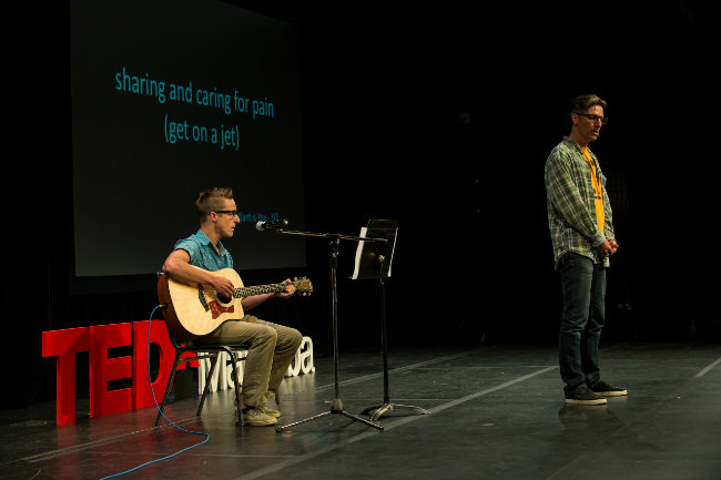 Ted Geddert at TEDx Manitoba June 2014 sharing his idea worth sharing…Sharing and caring for pain